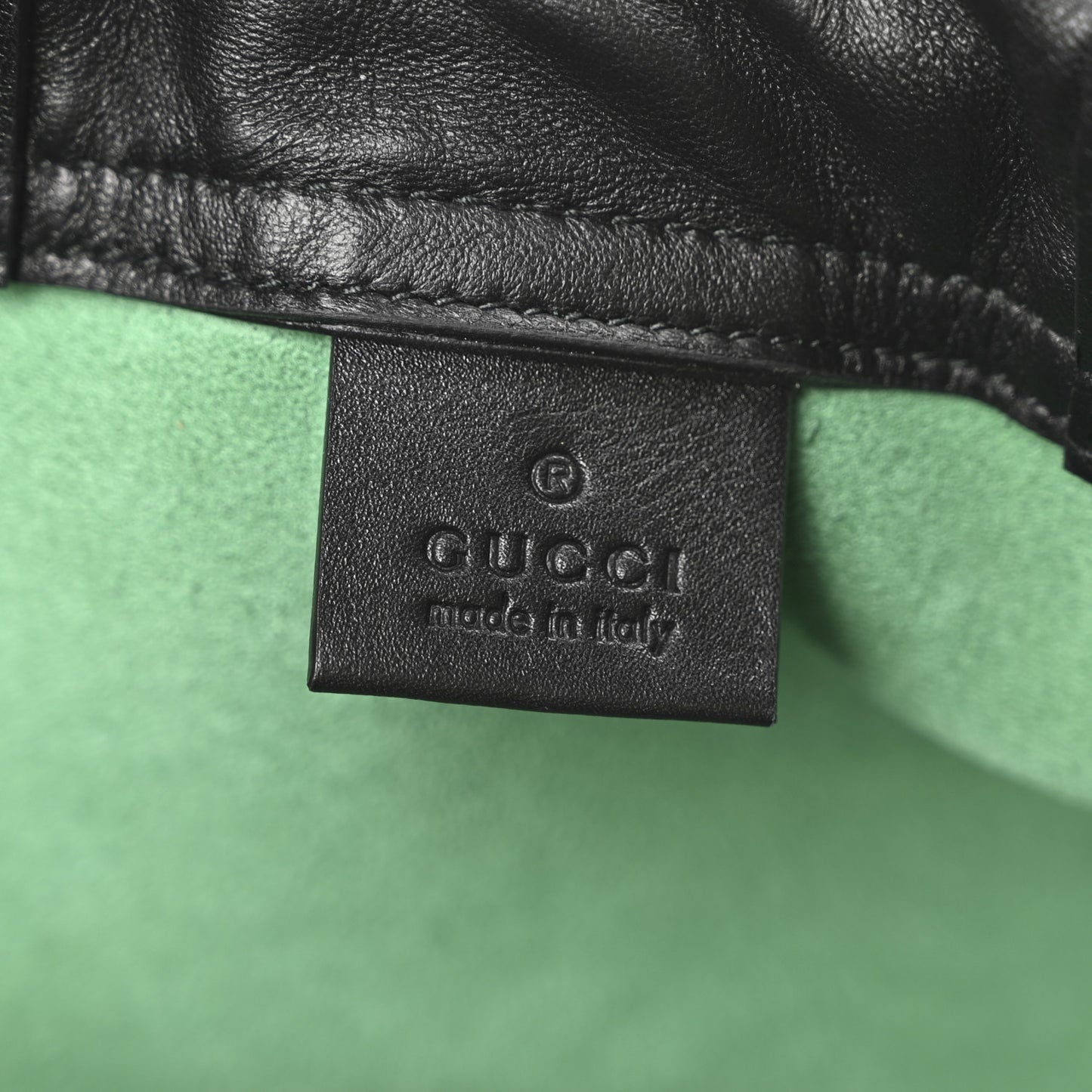 Grained Calfskin Logo Drawstring Backpack Green