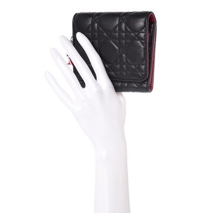 Christian Dior Lambskin Cannage Bicolor Lady Dior Wallet Black 3 of 9