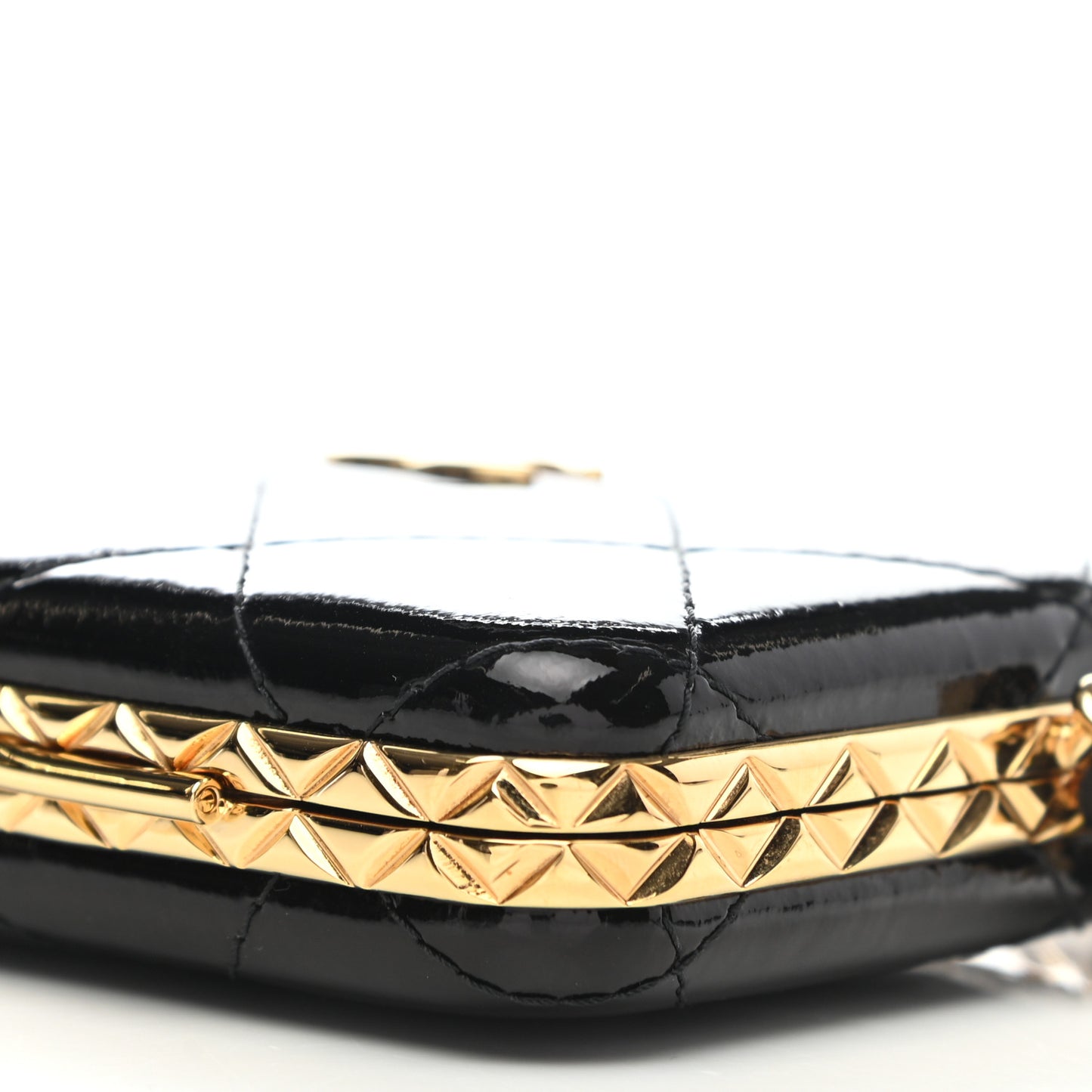 Glazed Goatskin Quilted Small Box With Chain Black