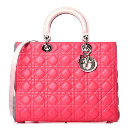 Christian Dior Lambskin Cannage Large Tri-Color Lady Dior Toxic Fuchsia 1 of 13