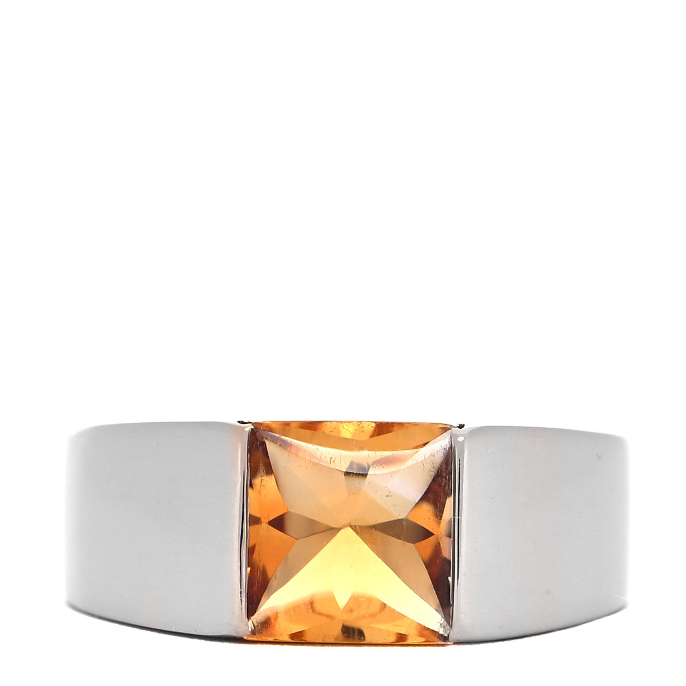 Cartier 18K White Gold Citrine Tank Ring 54 6.75 1 of 5