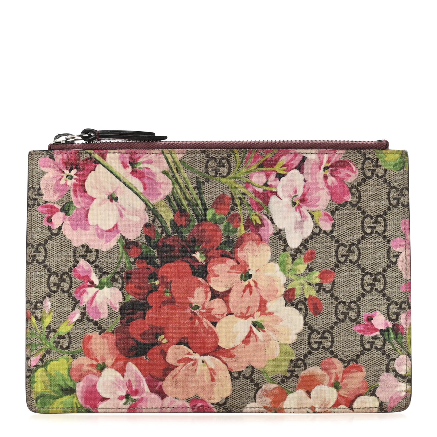 GG Supreme Monogram Blooms Small Zip Pouch Beige Multicolor Dry Rose