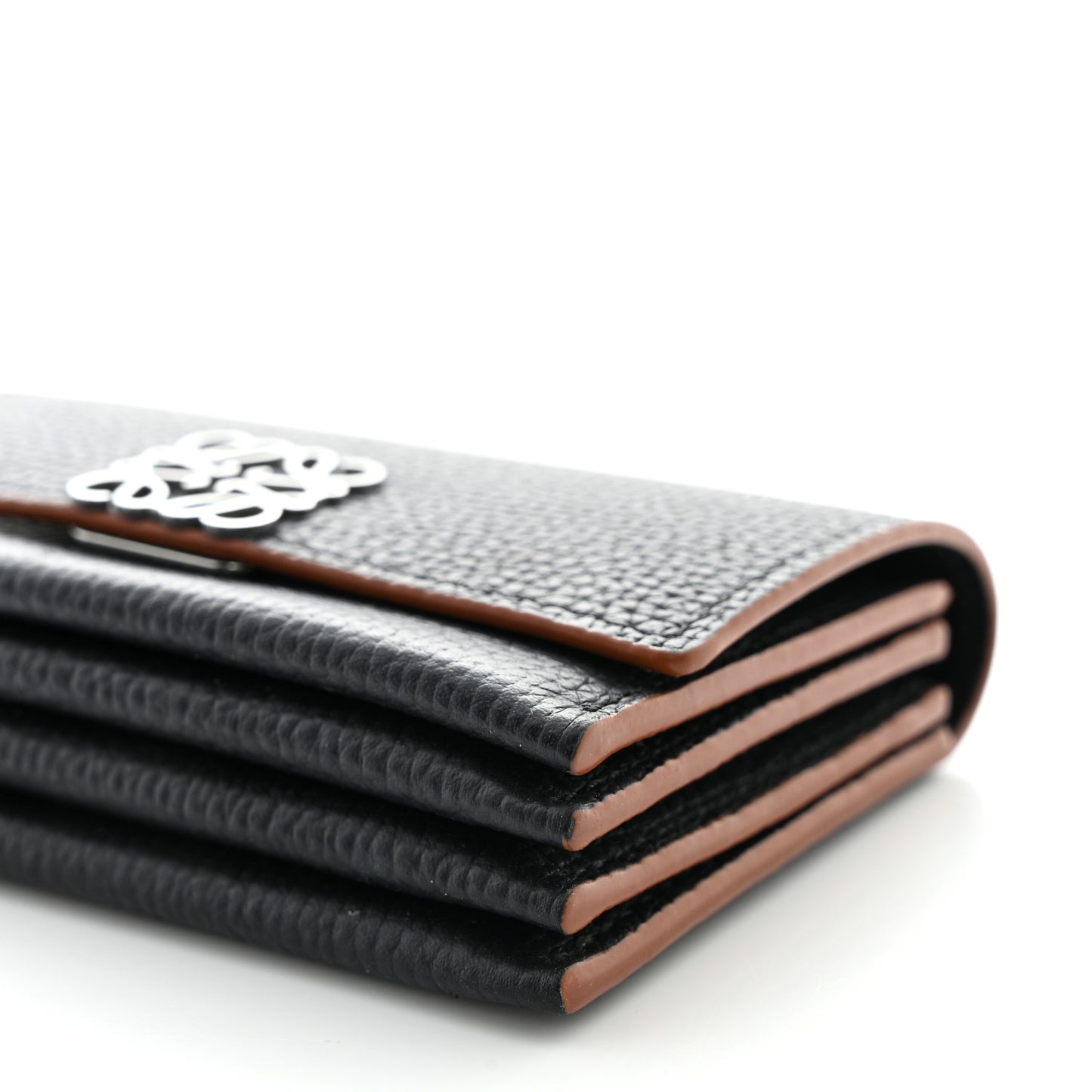 Grained Calfskin Anagram Gusset Wallet Black