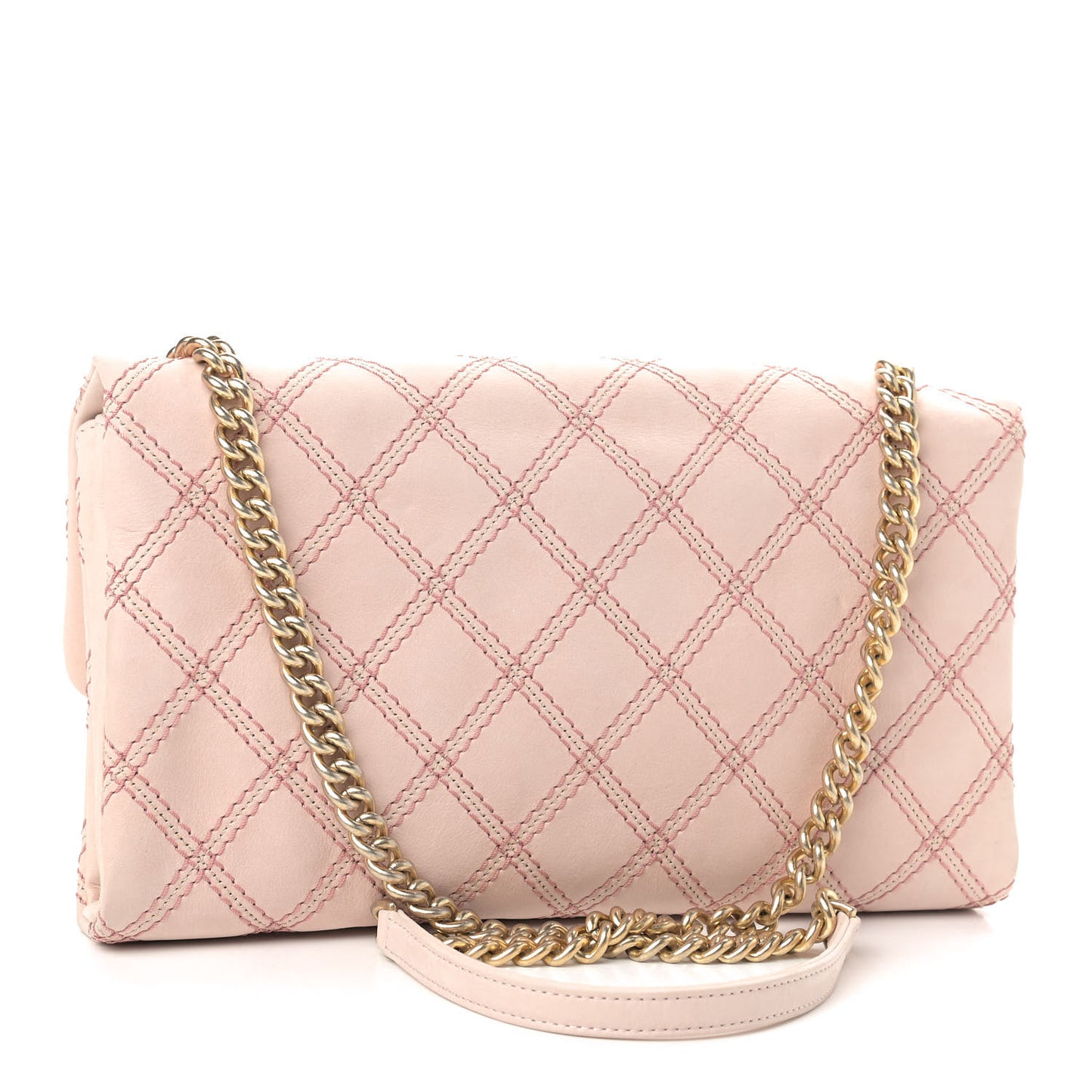Calfskin Triple Stitch Medium Flap Pink
