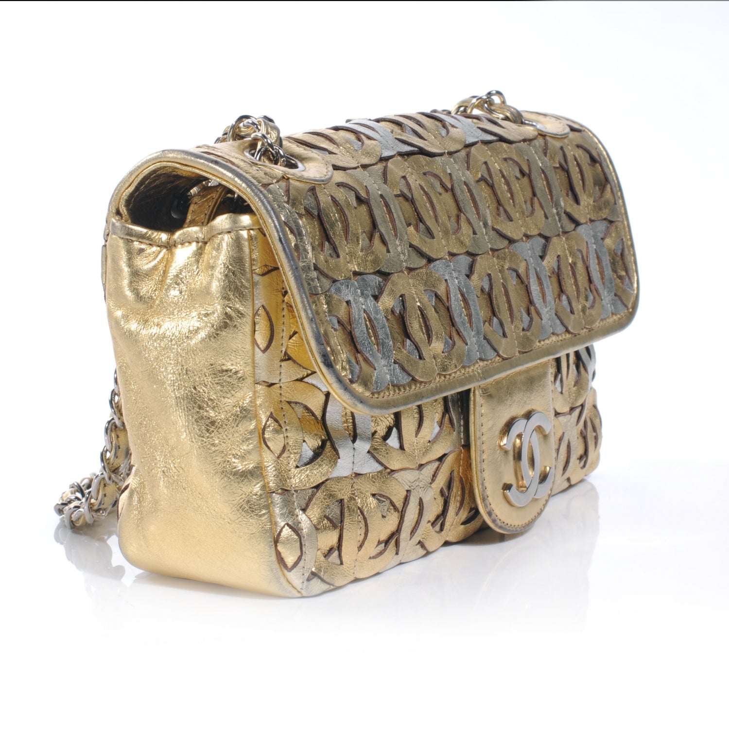 Chanel Calfskin Crackled CC Mix Medium Flap Gold Silver 6 of 9