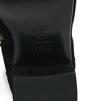 Chanel Velvet Patent Cap Toe CC Lace Up Boots 38.5 Black 9 of 9