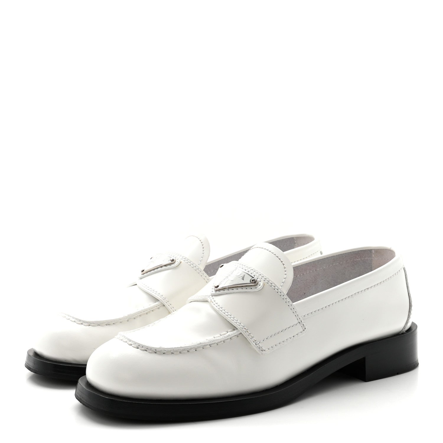 Prada Spazzolato Metal Triangle Logo 20mm Loafers 39 White 4 of 9