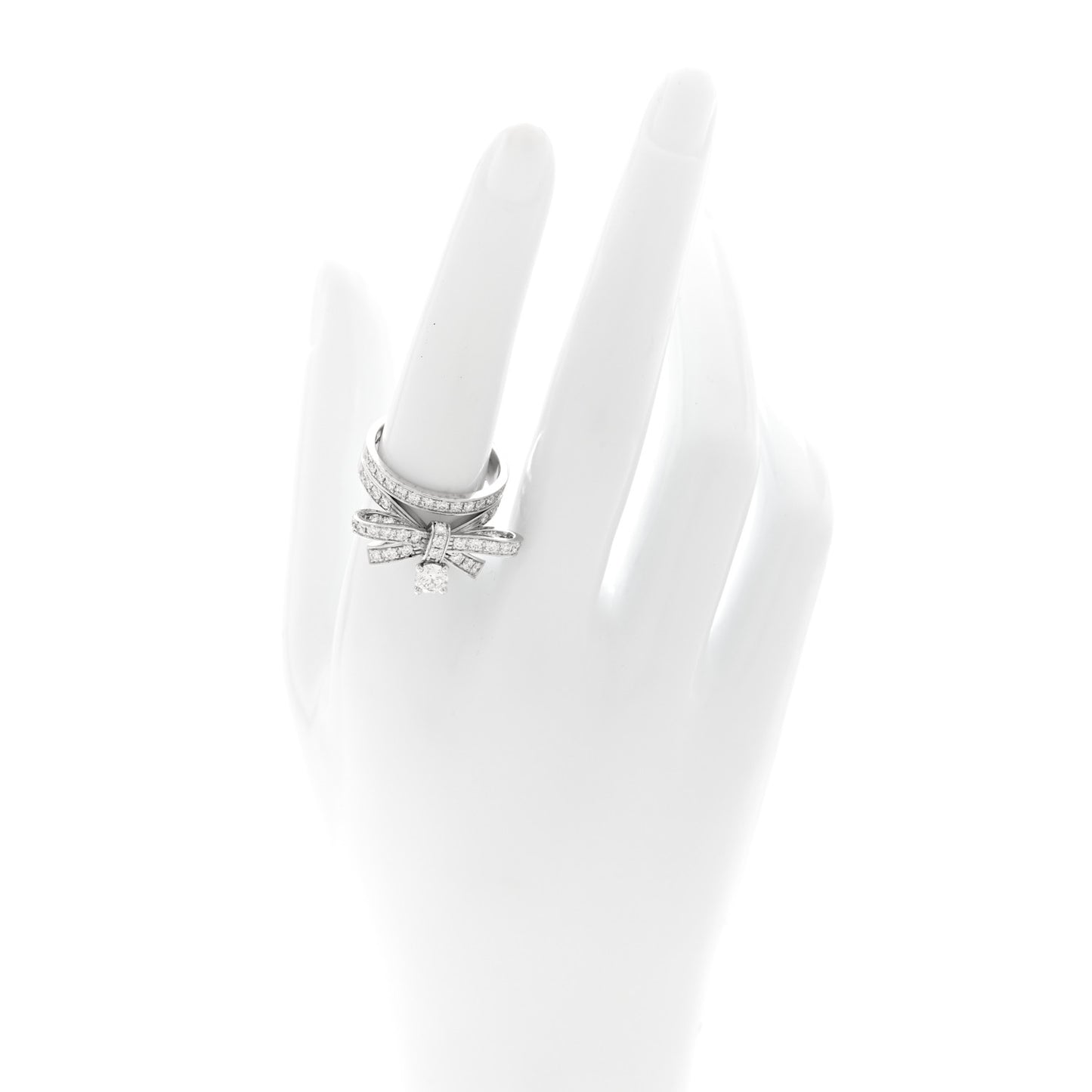 18K White Gold Diamond Ruban Suspended Solitaire Ring 56 7.5