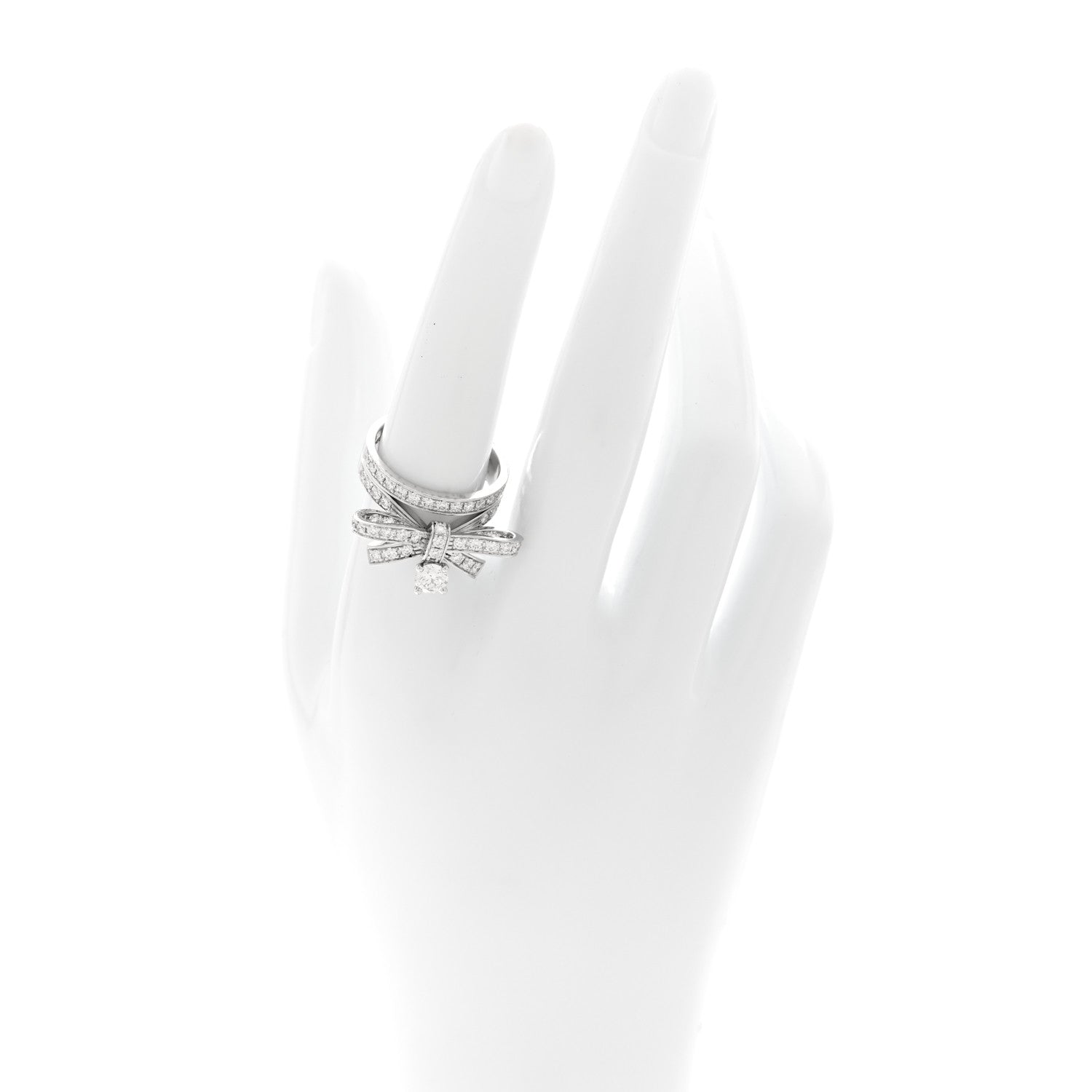 Chanel 18K White Gold Diamond Ruban Suspended Solitaire Ring 56 7.5 2 of 5