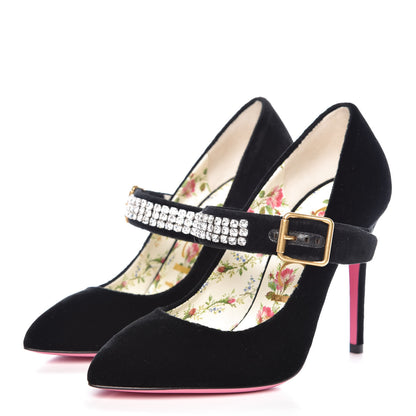 Gucci Velvet Crystal Embellished Sylvie High Heel Pumps 36 Black 3 of 10