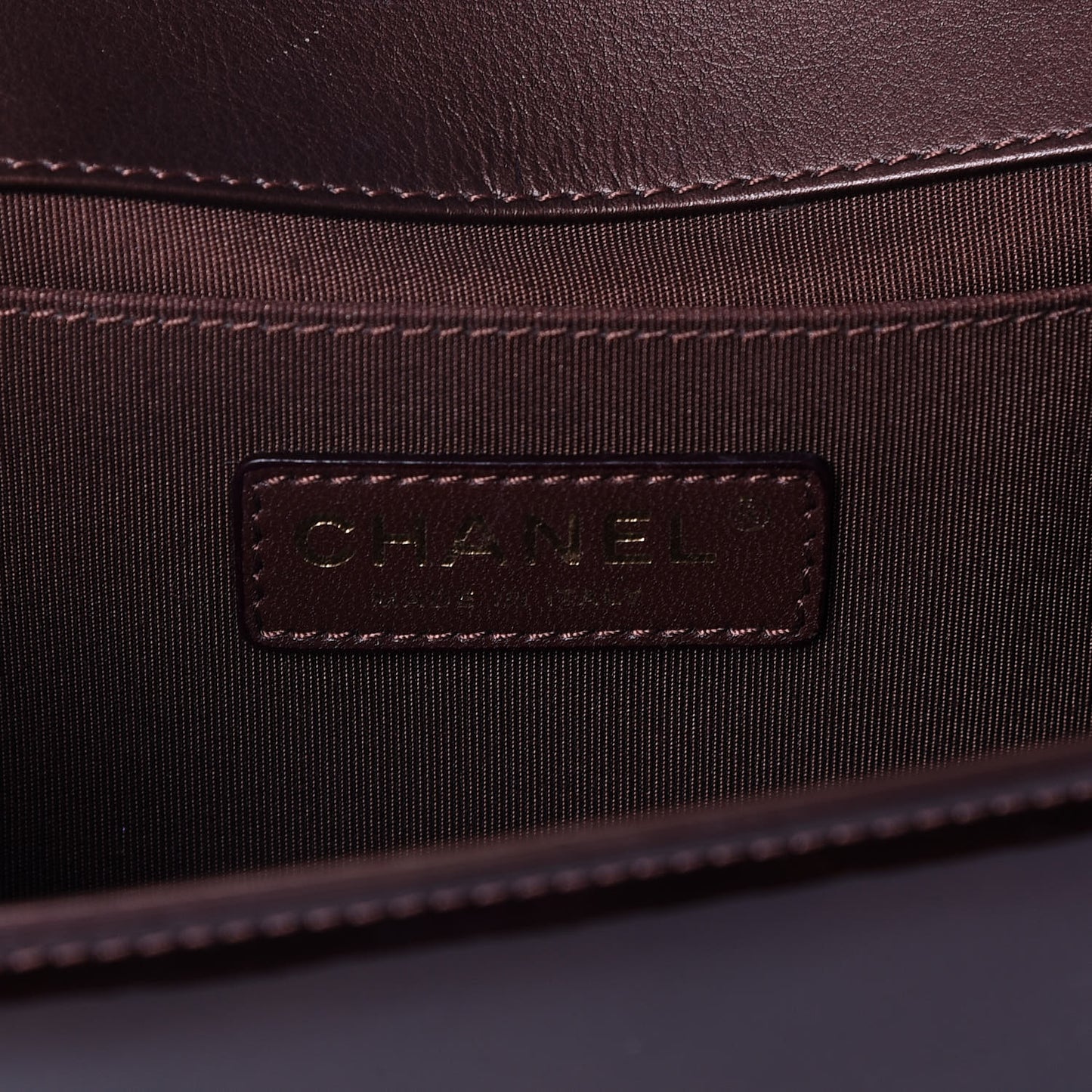Metallic Patent Calfskin Quilted Medium Boy Flap Brown
