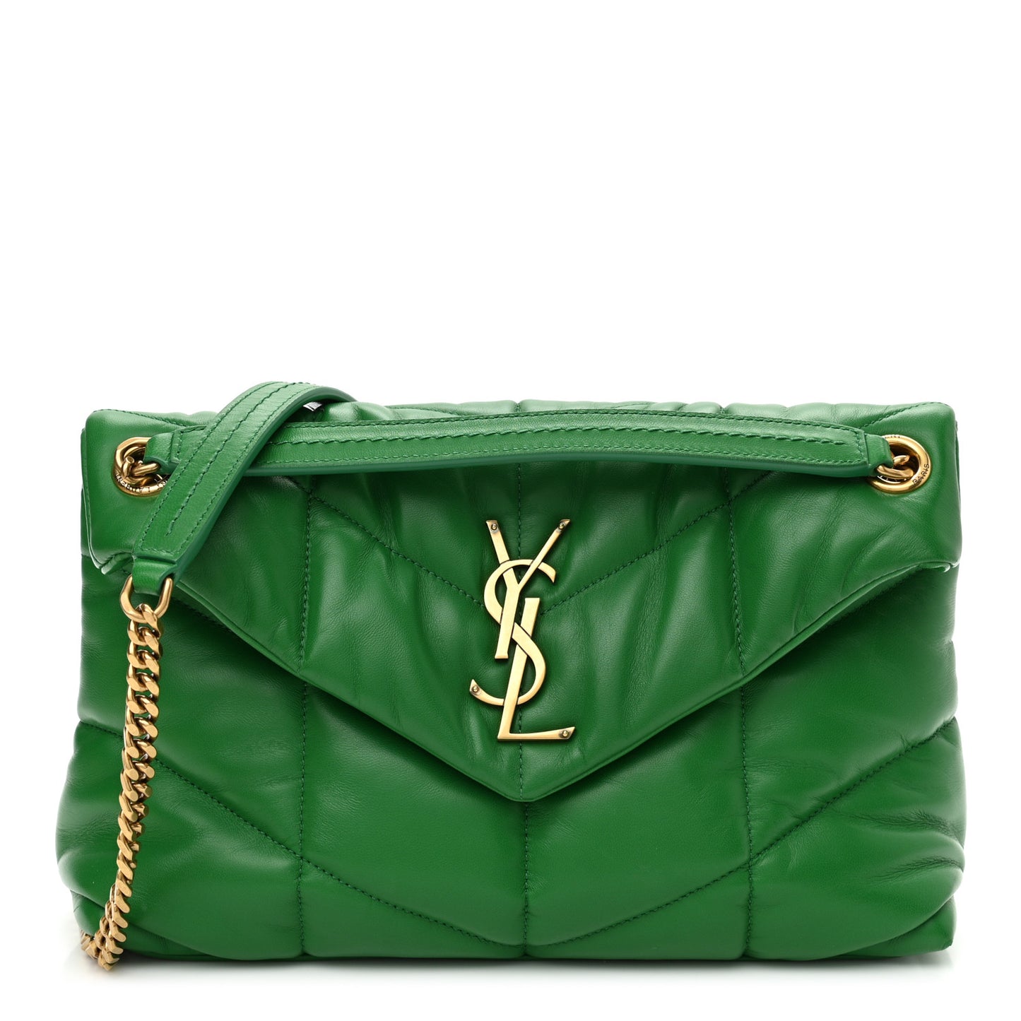Lambskin Quilted Small Loulou Puffer Monogram Chain Satchel New Vert