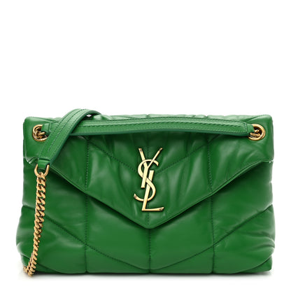 Saint Laurent Lambskin Quilted Small Loulou Puffer Monogram Chain Satchel New Vert 1 of 10