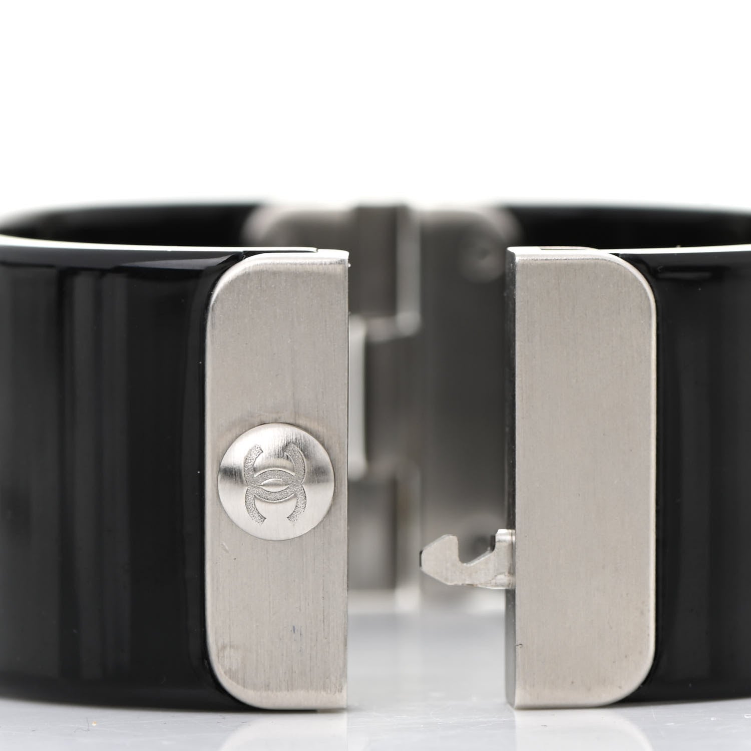 Chanel Resin Pearl Crystal CC Cuff Black 6 of 7