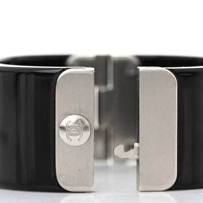 Chanel Resin Pearl Crystal CC Cuff Black 6 of 7