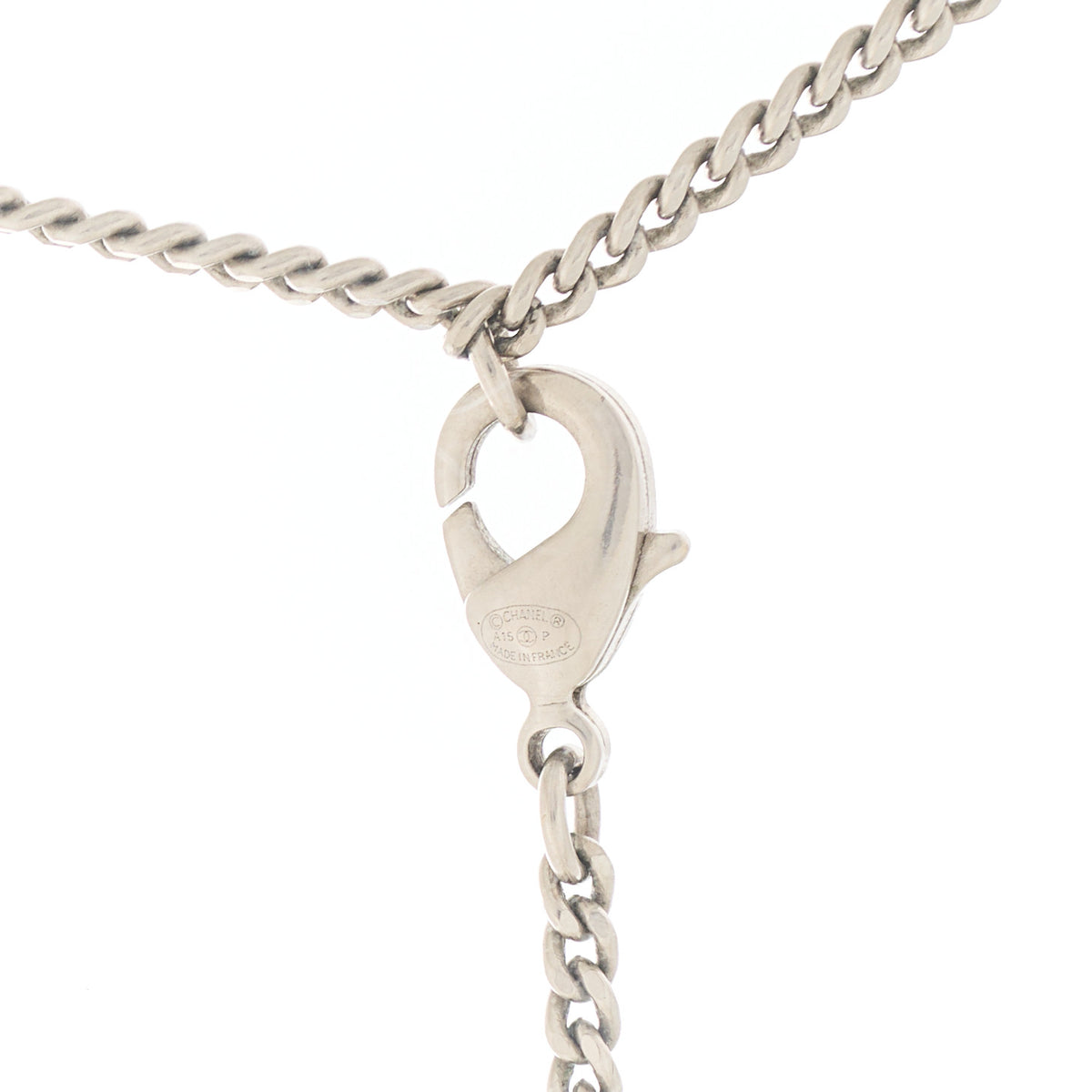 Chanel Crystal Baguette CC Necklace Silver Blue 4 of 4
