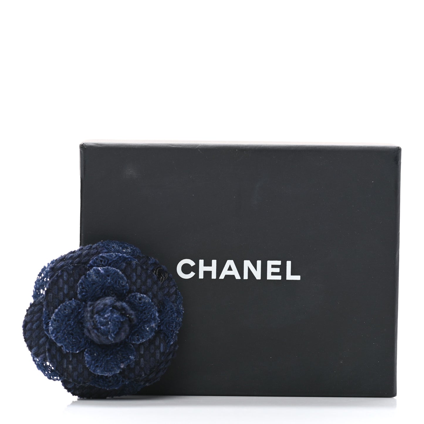 Tweed Camellia Pin Brooch Navy Blue