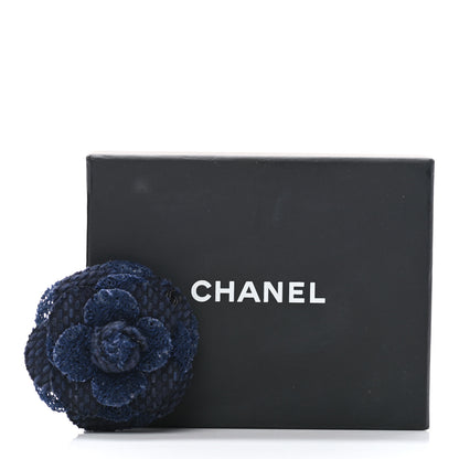 Chanel Tweed Camellia Pin Brooch Navy Blue 6 of 6