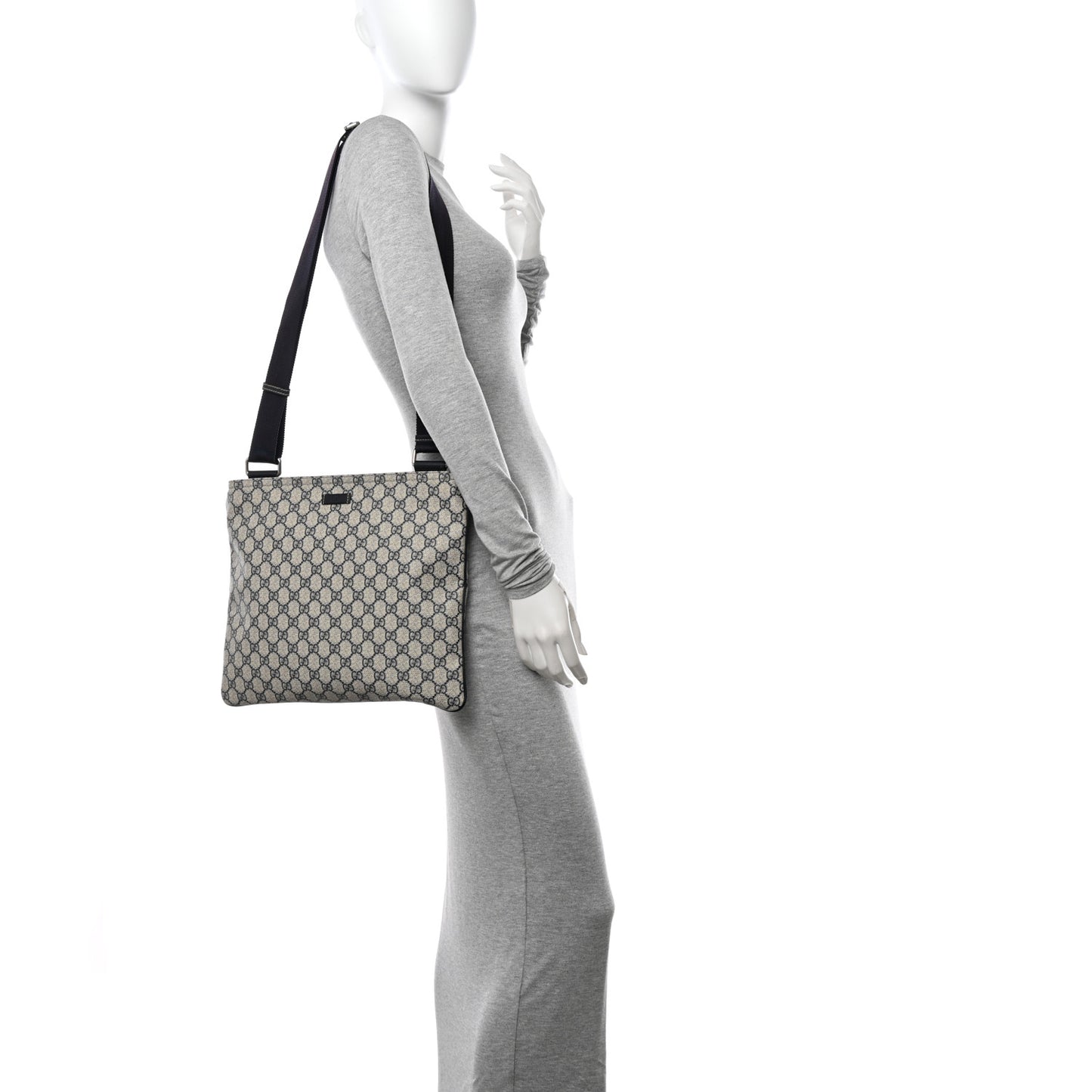 GG Plus Monogram Large Flat Messenger Bag Beige Blue