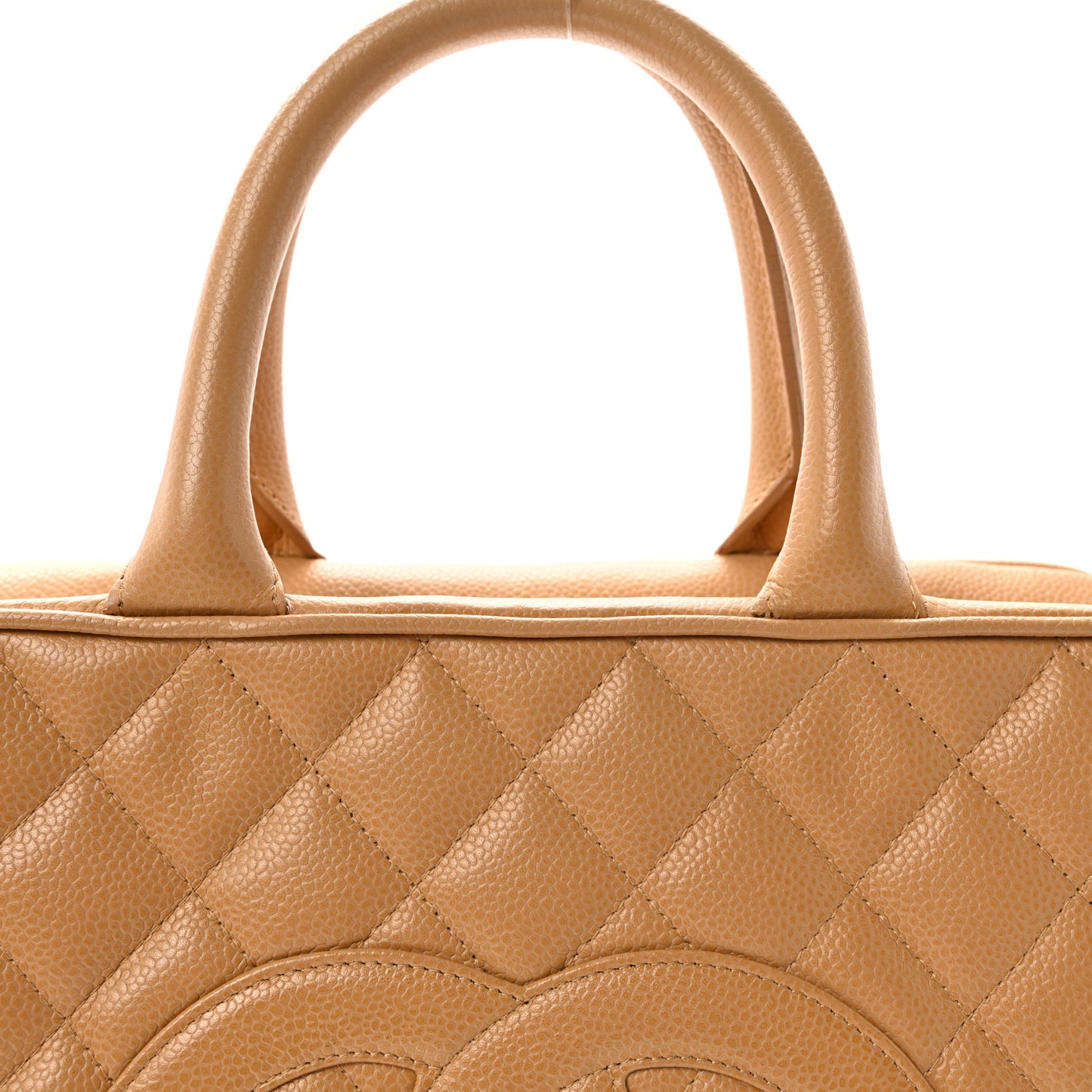 Caviar Quilted Large Bowler Bag Beige