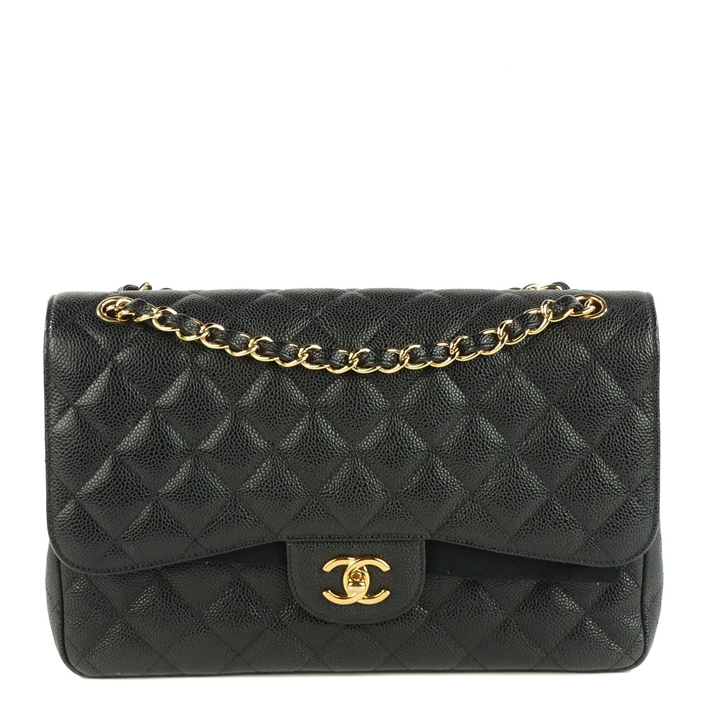 Caviar Quilted Jumbo Double Flap Black