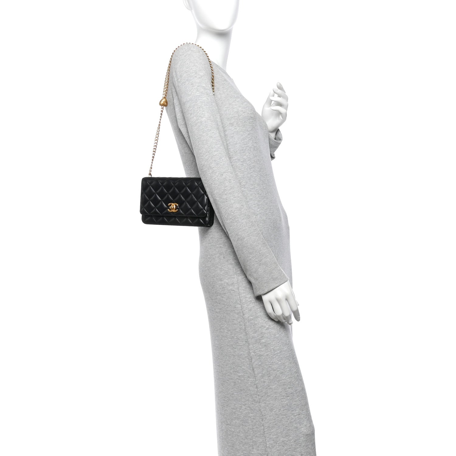 Chanel Lambskin Quilted Sweetheart Wallet On Chain WOC Black 2 of 14