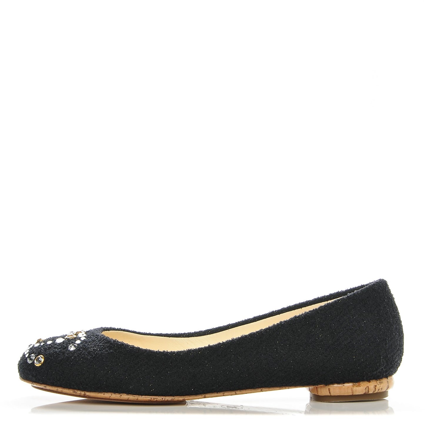 Tweed Crystal CC Ballerina Flats 37 Black