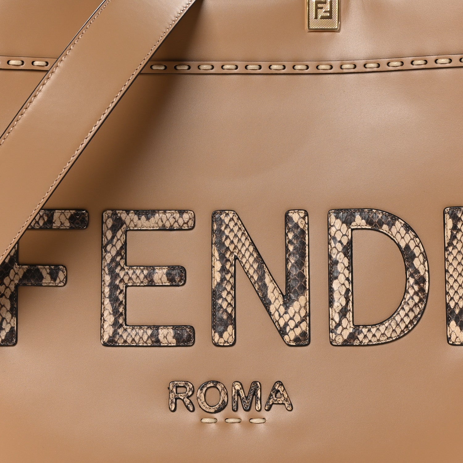 Fendi Vitello King Plexiglass Elaphe Python Print Logo Medium Fendi Sunshine Shopper Tote Miele Scuro Makeup 7 of 9