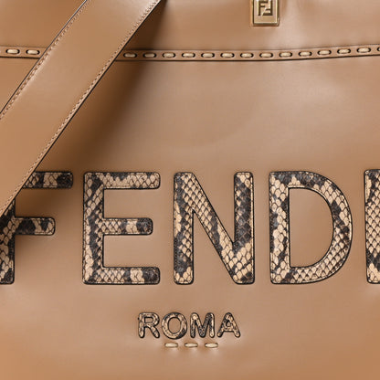 Fendi Vitello King Plexiglass Elaphe Python Print Logo Medium Fendi Sunshine Shopper Tote Miele Scuro Makeup 7 of 9