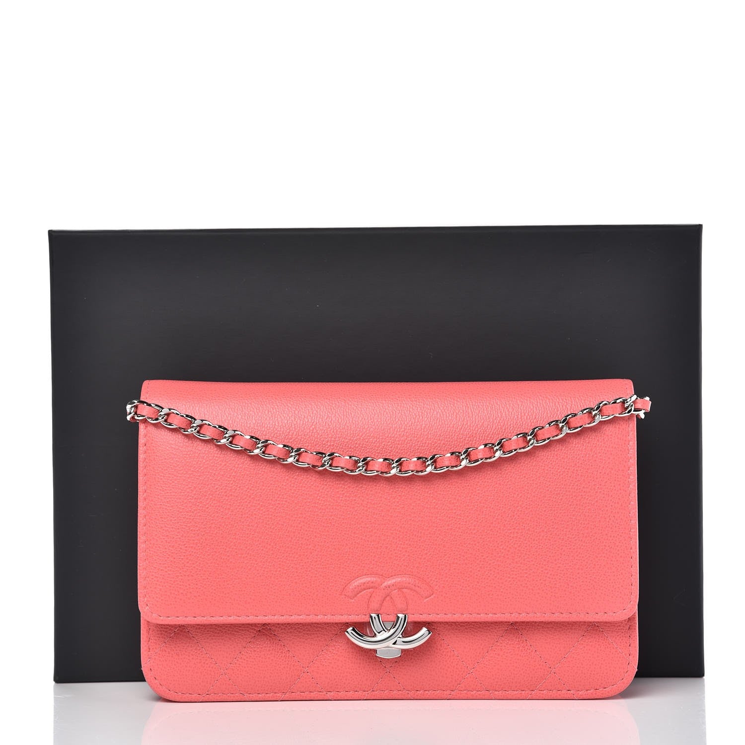 Chanel Grained Calfskin Quilted CC Box Wallet On Chain WOC Pink 9 of 9