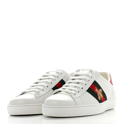 Gucci Miro Soft Calfskin Laminated Ayers Web Bee Embroidered Mens Ace Sneakers 7.5 White Red Flame Green 3 of 10