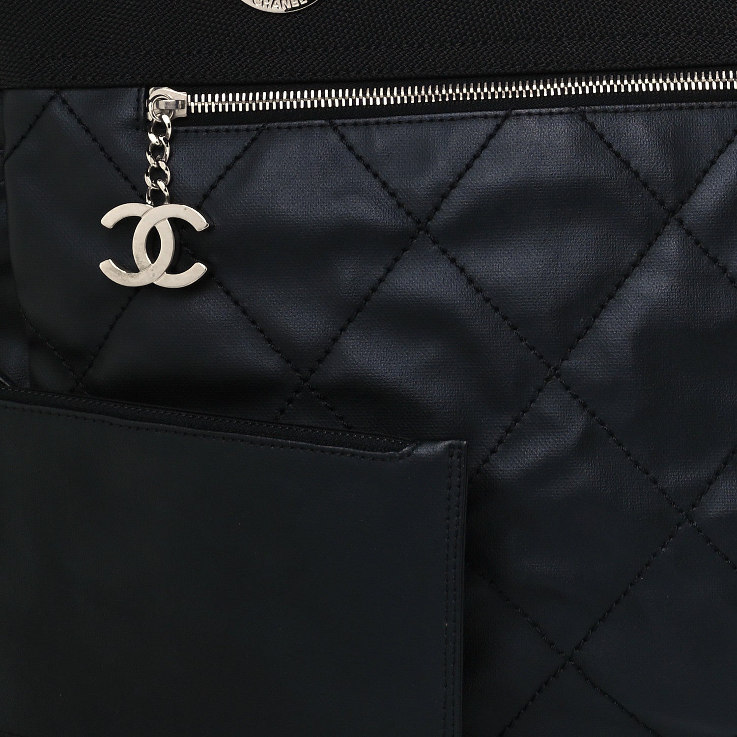 Chanel Coated Canvas Quilted Large Paris Biarritz Tote Black 8 of 10