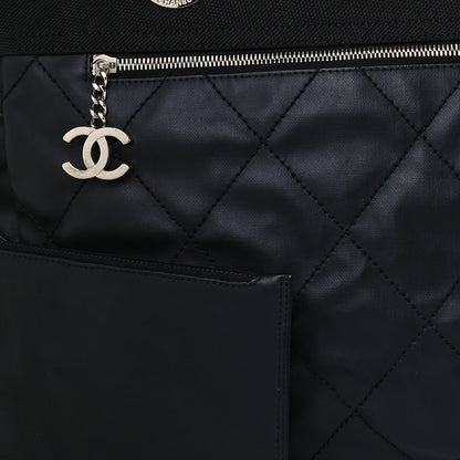 Chanel Coated Canvas Quilted Large Paris Biarritz Tote Black 8 of 10