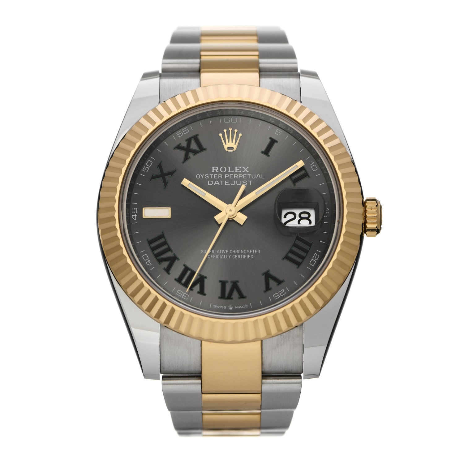 Rolex Stainless Steel 18K Yellow Gold 41mm Oyster Perpetual Wimbledon Datejust Watch Slate 126333 1 of 5