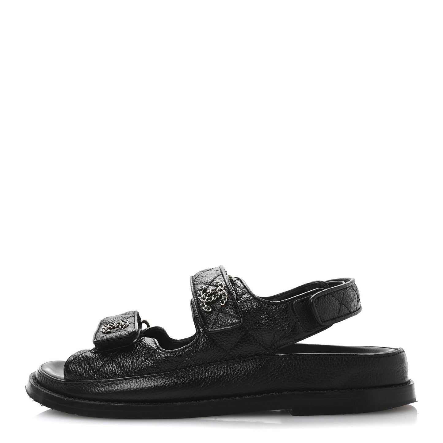 Grained Calfskin Velcro Dad Sandals 36 Black
