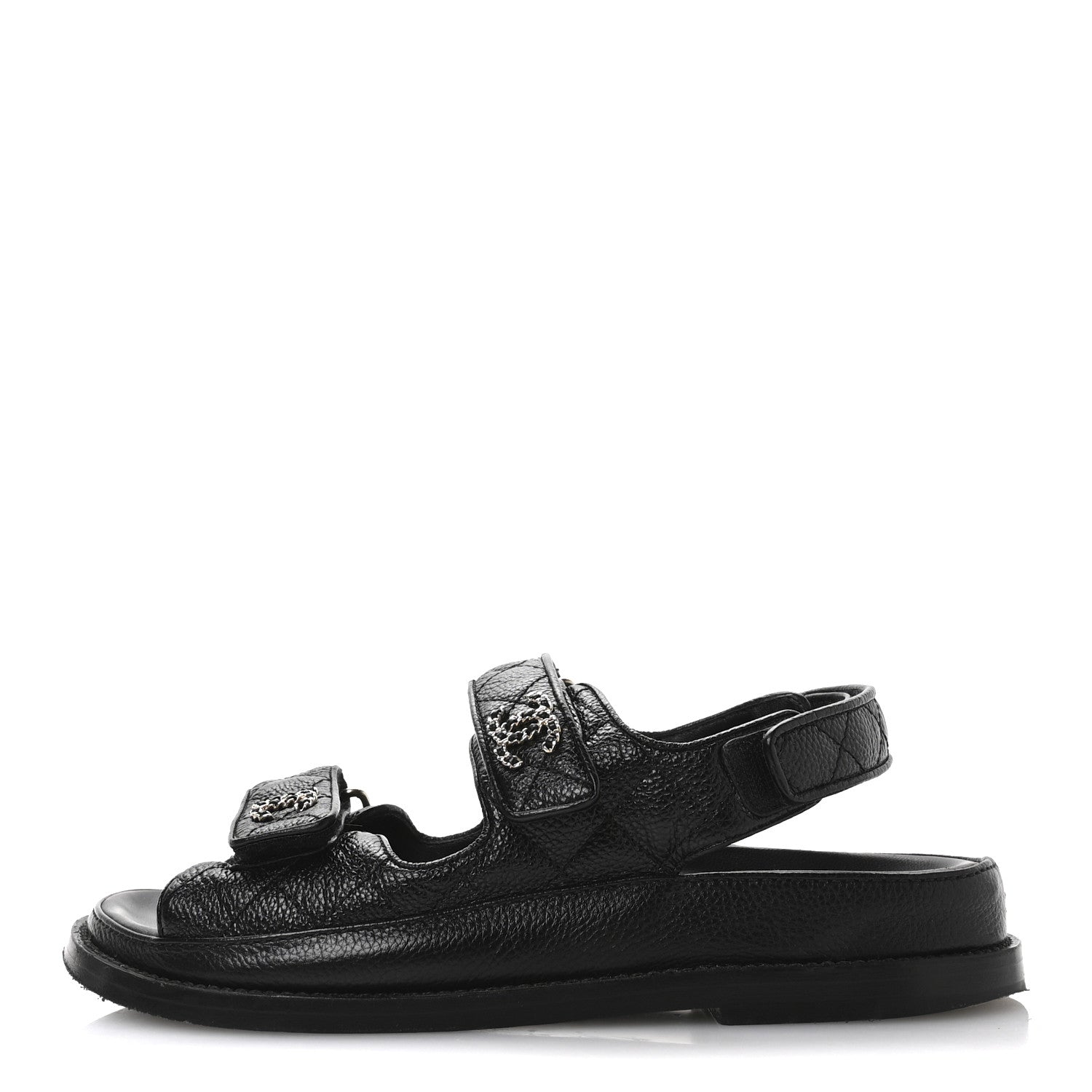Chanel Grained Calfskin Velcro Dad Sandals 36 Black 1 of 10
