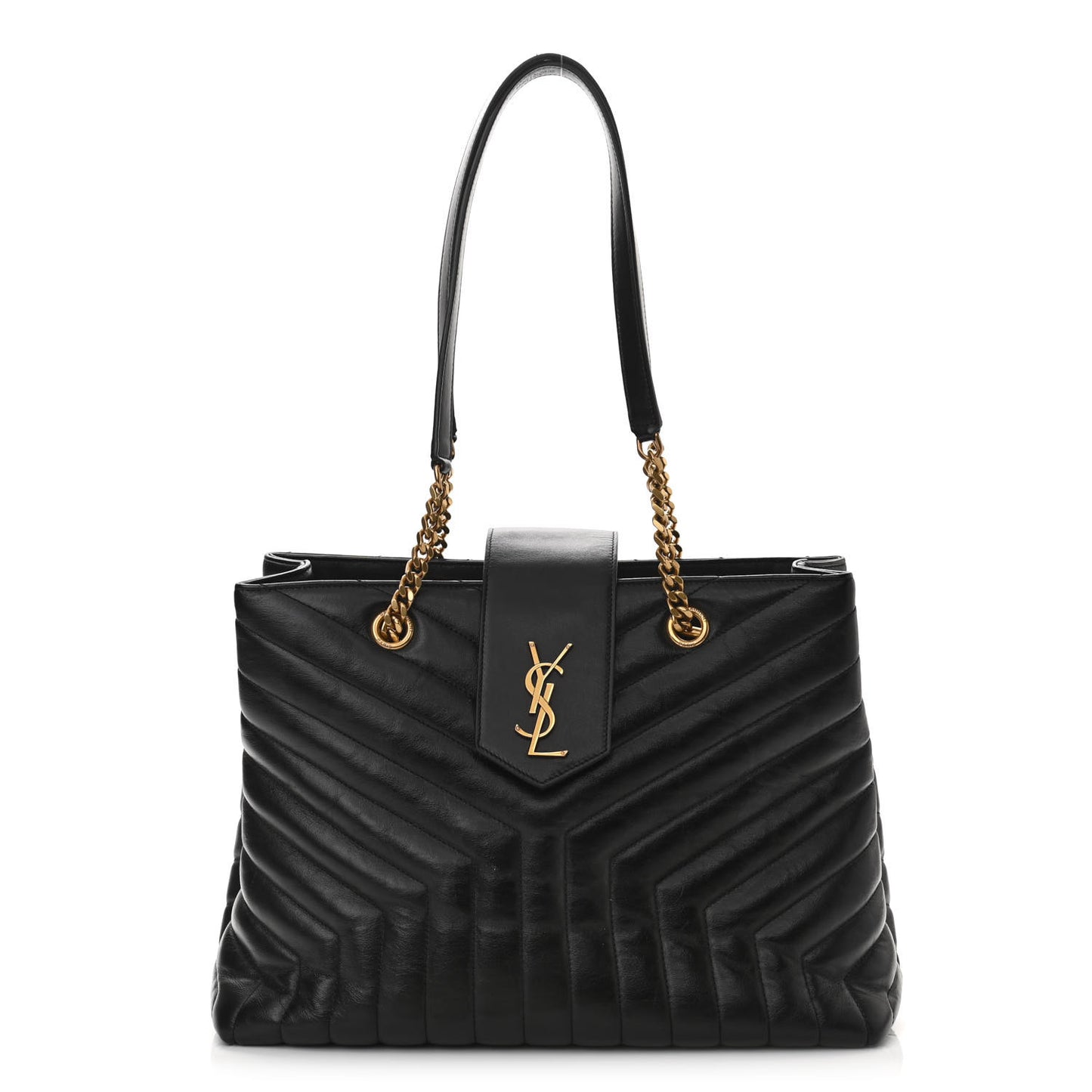 Calfskin Y Quilted Monogram Large Loulou Shopper Black
