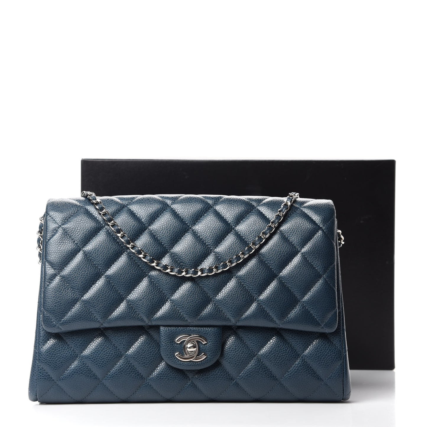 Caviar Quilted Clutch With Chain Flap Blue
