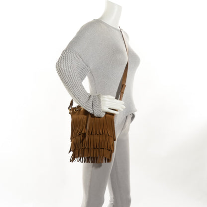 Saint Laurent Suede Calfskin Small Emmanuelle Fringe Bucket Bag Ocher 2 of 7