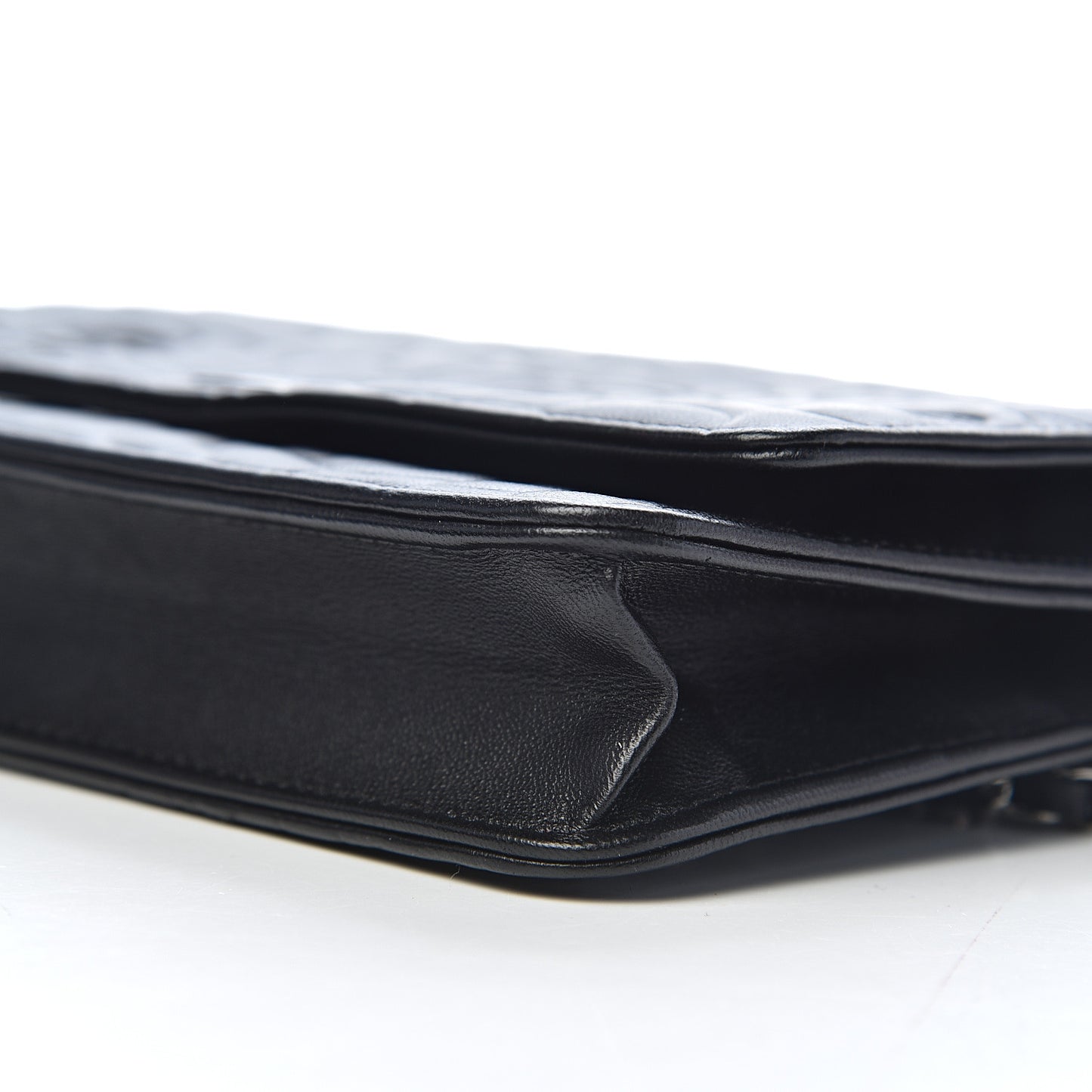Lambskin Camellia Embossed Wallet on Chain WOC Black