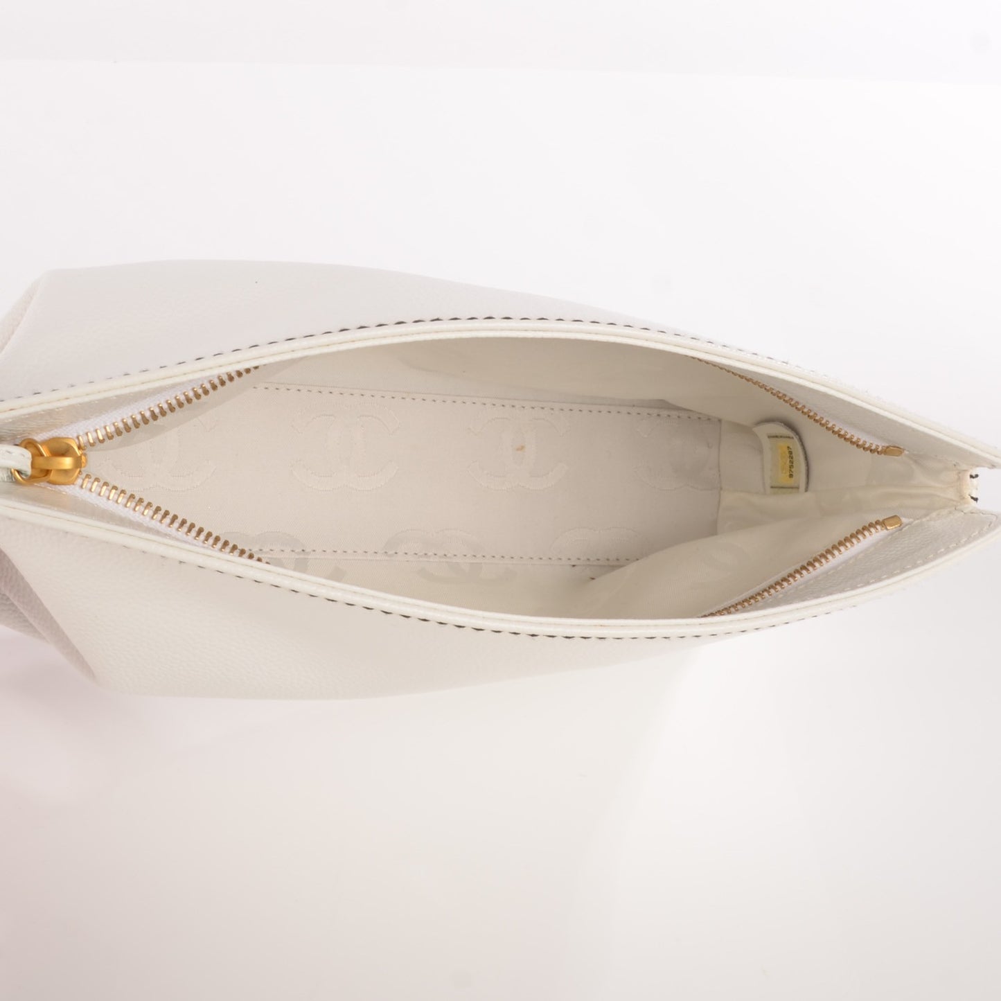 Caviar Resin CC Zip Clutch White