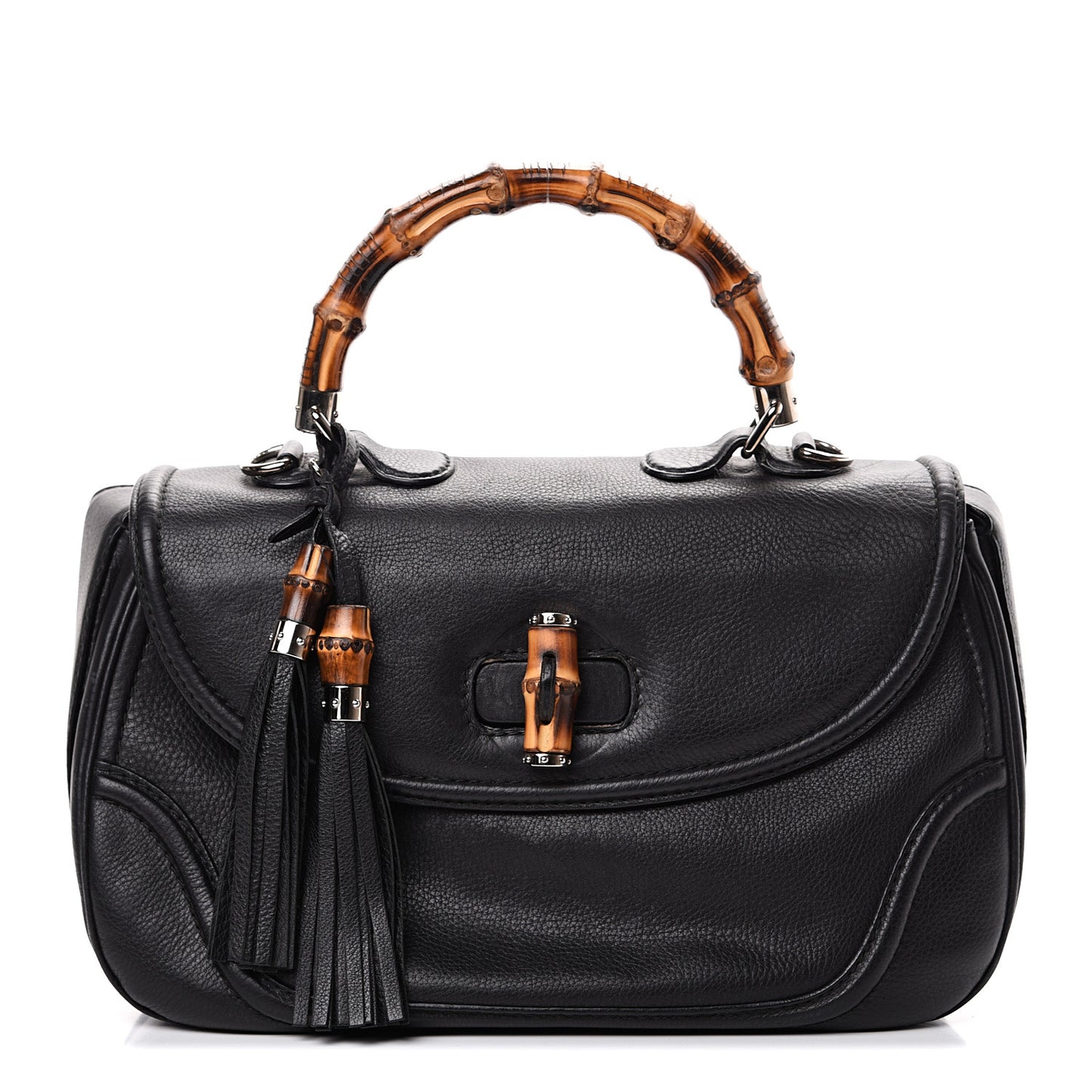 Calfskin Large New Bamboo Top Handle Bag Black