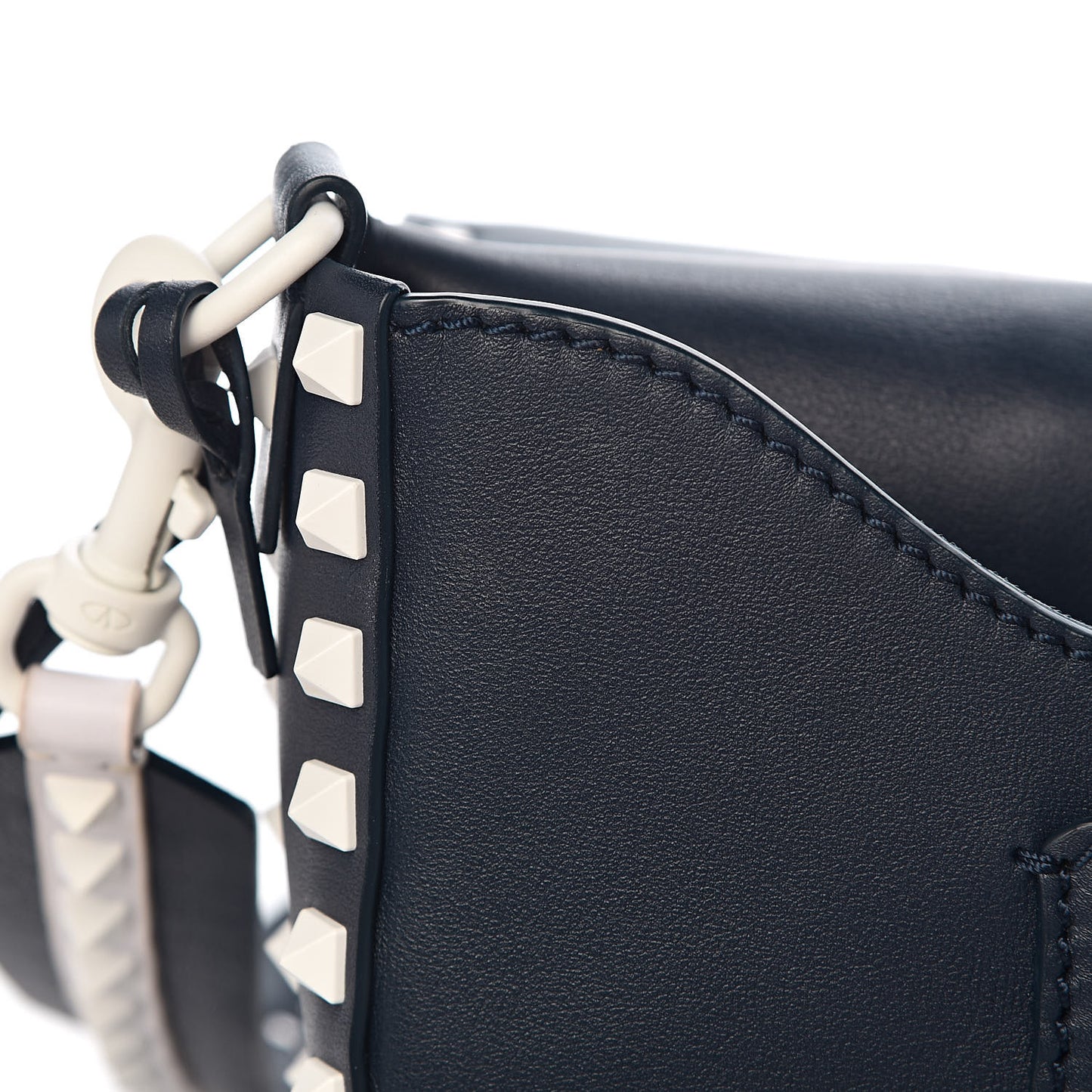 Vitello Colorblock Large Free Rockstud Halfmoon Saddle Bag Marine White