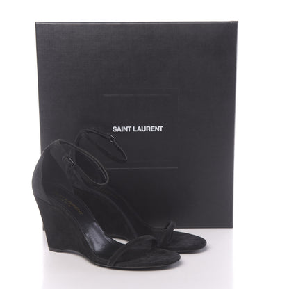 Saint Laurent Suede Lila Wedge Sandals 36.5 Black 9 of 9