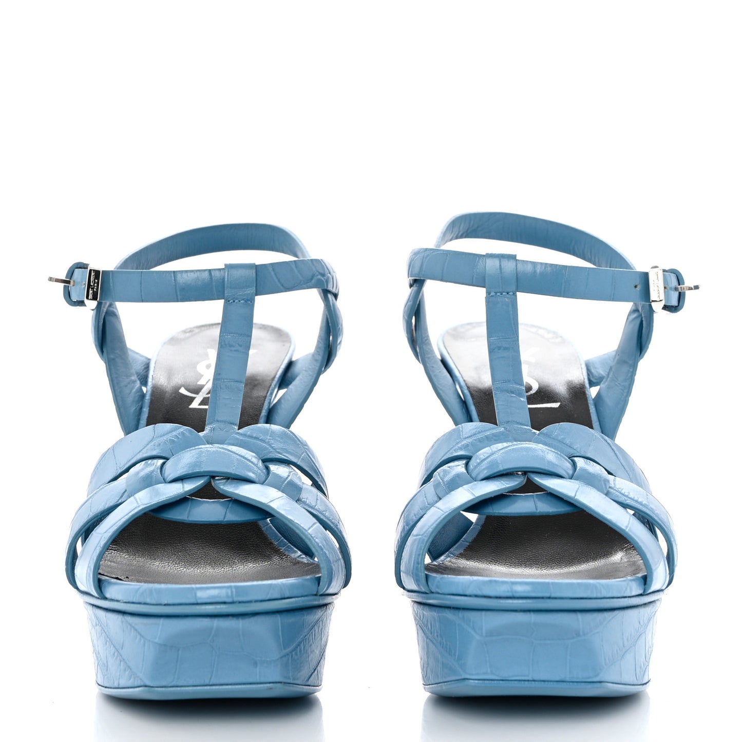 Crocodile Embossed Leather Tribute 75 Platform Sandals 36.5 Blue