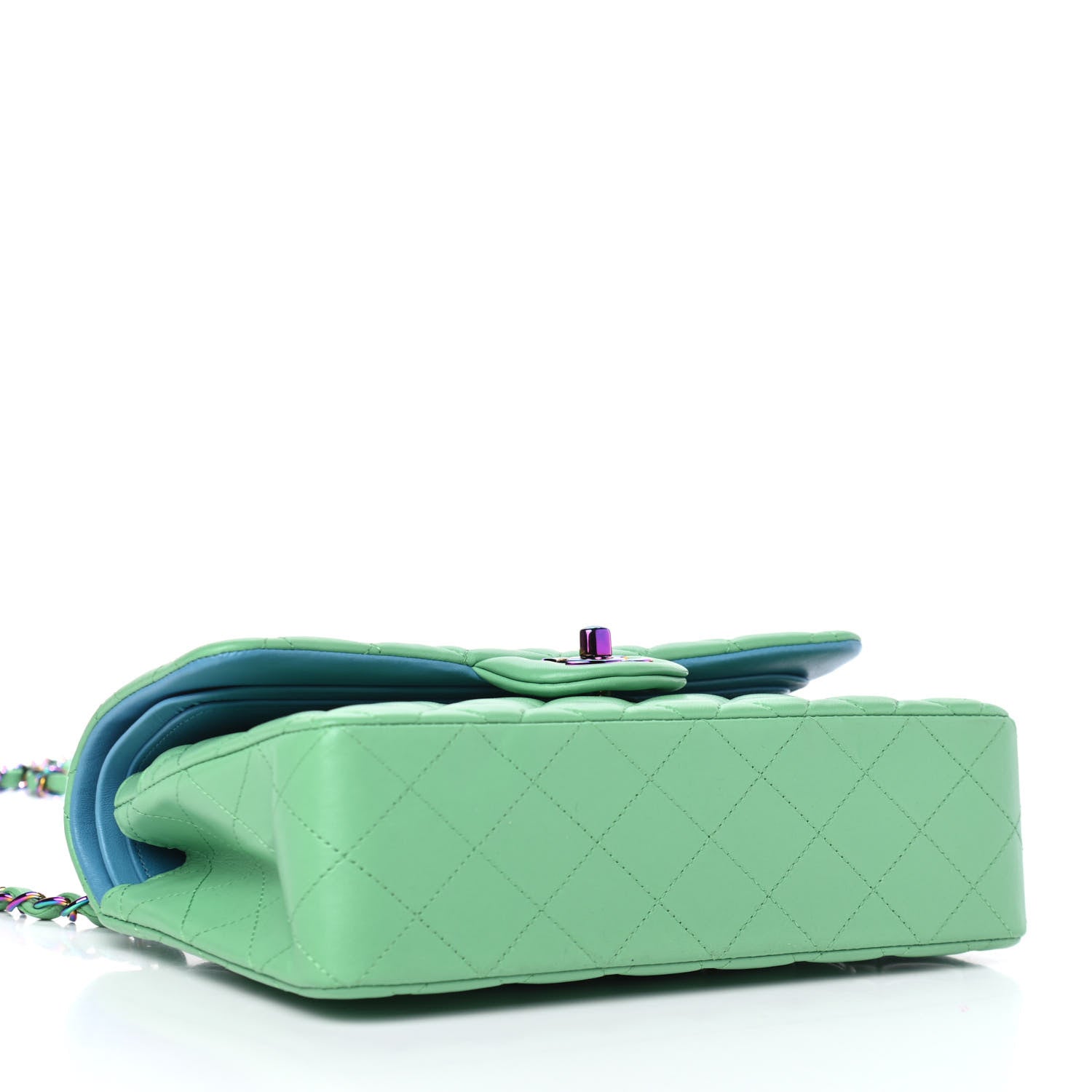 Chanel Lambskin Quilted Small Double Flap Green Blue 3 of 4