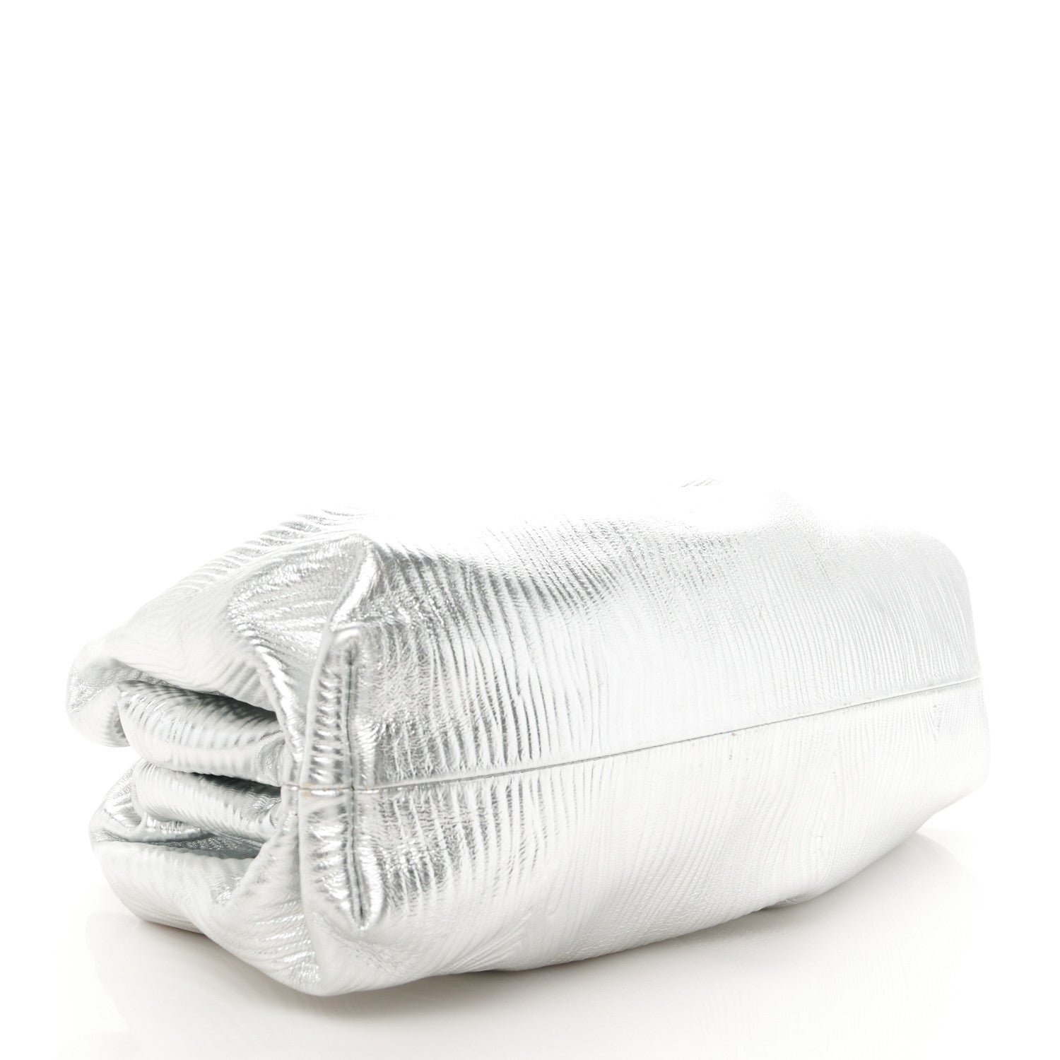 Bottega Veneta Metallic Bark Calfskin Embossed The Pouch Oversized Clutch Silver 4 of 10
