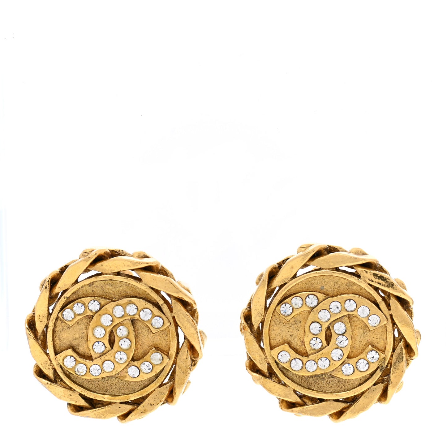 Crystal CC Round Clip On Earrings Gold