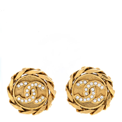 Chanel Crystal CC Round Clip On Earrings Gold 1 of 4