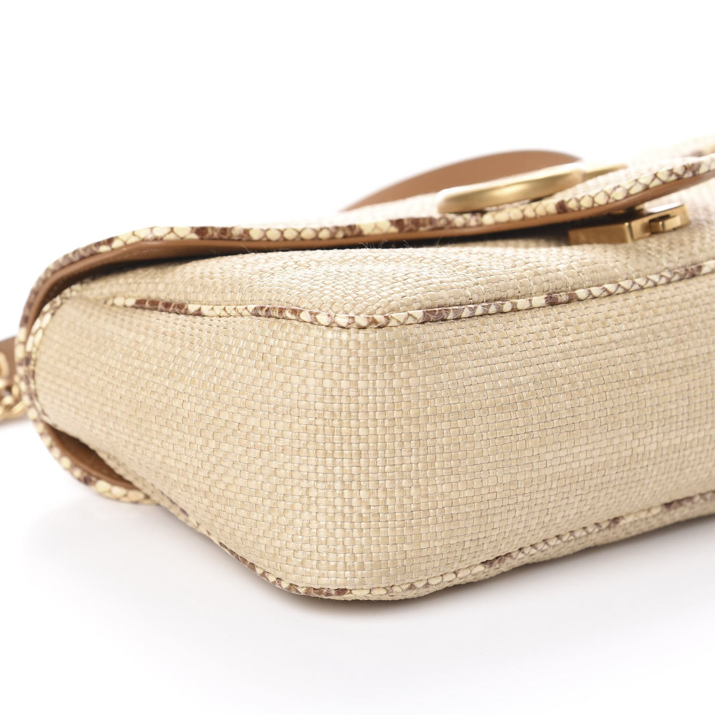 Raffia Elaphe Matelasse Small GG Marmont Shoulder Bag Natural Cream Brown